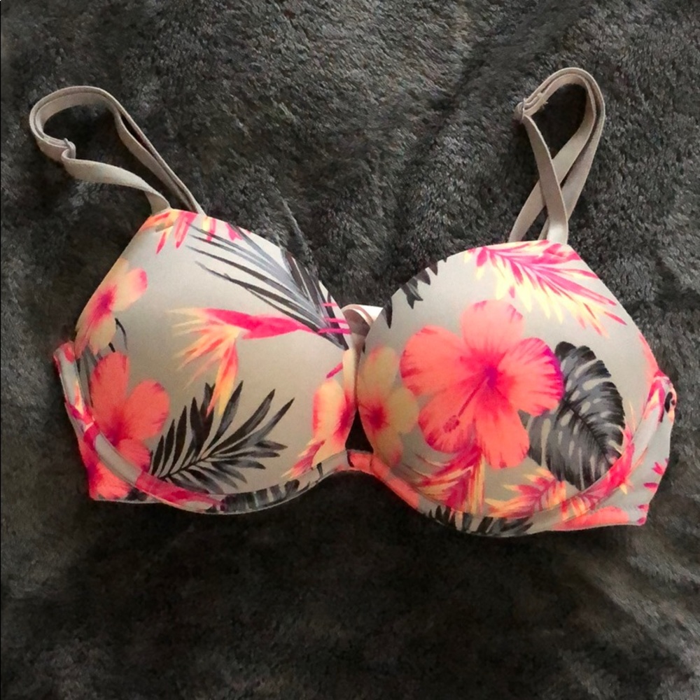 PINK floral print push-up bra
